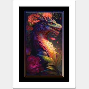 Dragon Vibrant Tropical Flower Tall Digital Oil Painting Portrait 2 Posters and Art